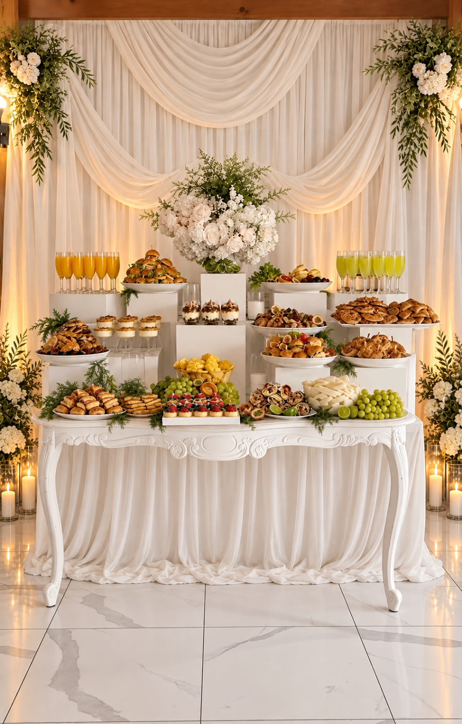 White draped catering display by Events by Zara
